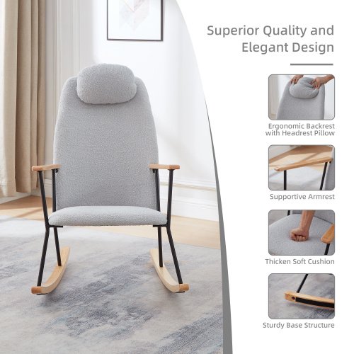 Modern Rocking Chairs Upholstered Chairs Comfortable Side Chairs For Children's Rooms, Bedrooms, Living Rooms - Image 6
